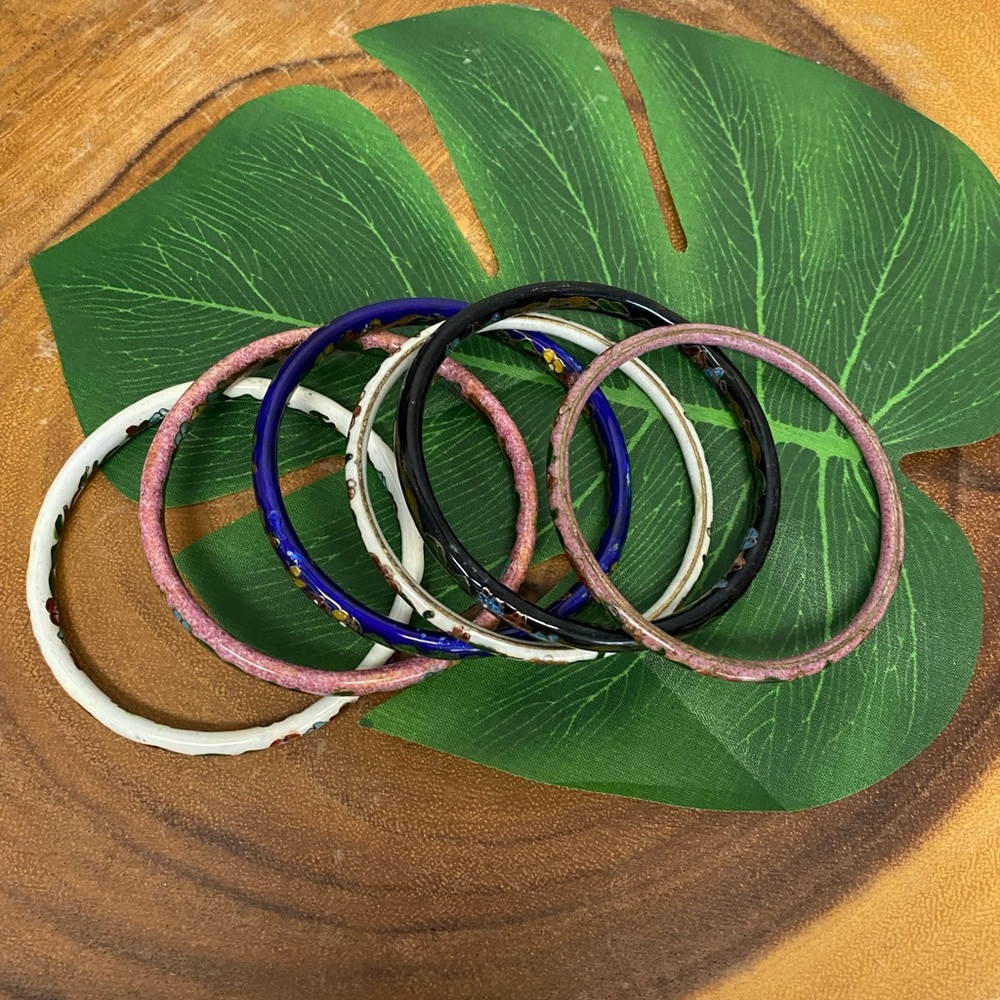 Retro Bohemian Enamel Inlay Bangle Bracelets 6pcs - image 2
